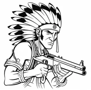 malvorlage-indianischer-krieger-mit-gewehr-und-federschmuck