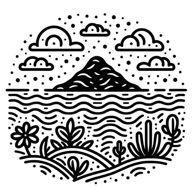 malvorlage-insel-mit-berg-und-wolken