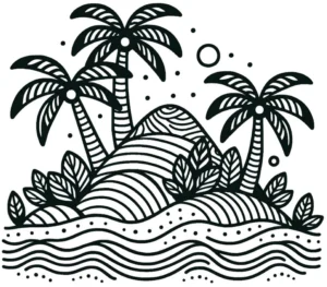 malvorlage-insel-mit-palmen-und-wellen