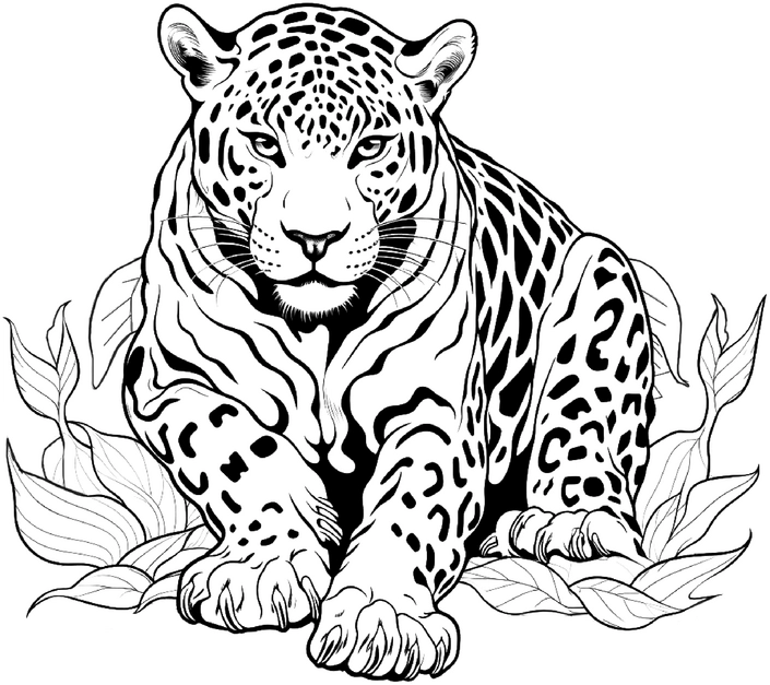 malvorlage-jaguar-zwischen-blaettern
