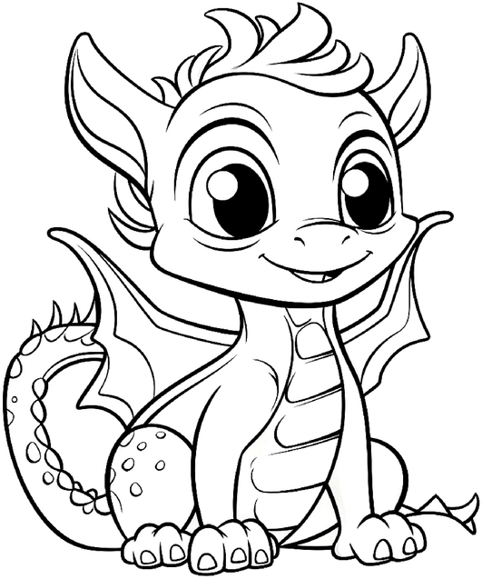 malvorlage-junger-drache-mit-grossen-augen-und-fluegeln