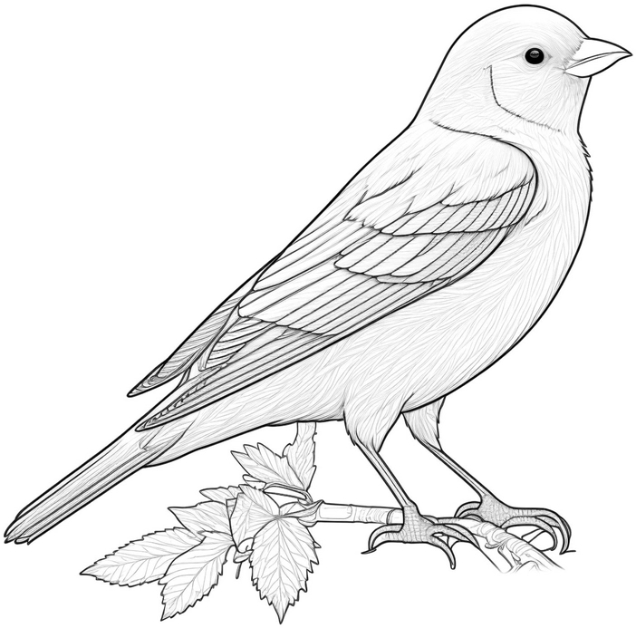 malvorlage-kanarienvogel-mit-ast-und-pflanzen