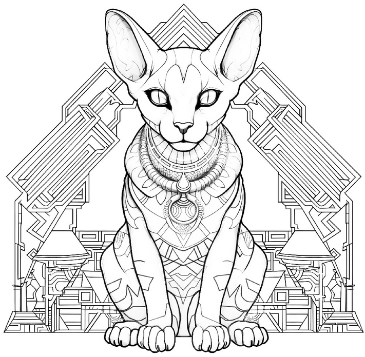 malvorlage-katze-aegyptischer-stil-mit-geometrischen-mustern