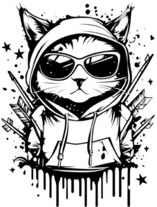 malvorlage-katze-im-hoodie-und-sonnenbrille