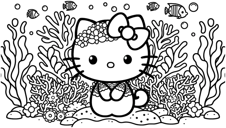 malvorlage-katze-unterwasserwelt-mit-korallen-und-fischen