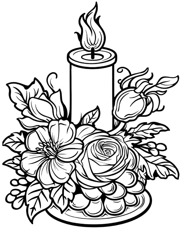 malvorlage-kerze-blumen-warme-farben