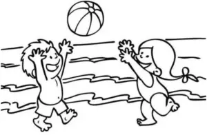malvorlage-kinder-am-strand-mit-wasserball