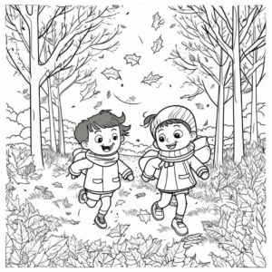 malvorlage-kinder-im-herbst-laubwald