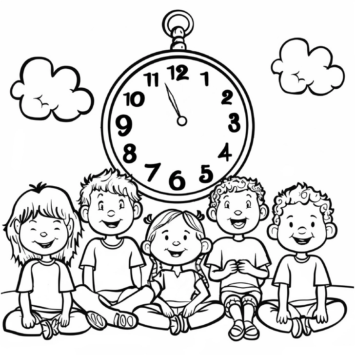 malvorlage-kinder-mit-uhr-ausmalen