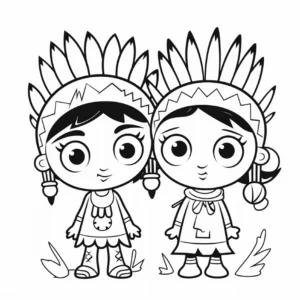 malvorlage-kleine-indianer-maedchen-mit-federn