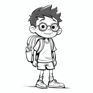 malvorlage-kleiner-schuljunge-mit-rucksack-und-brille