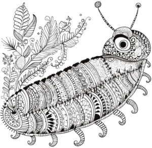 malvorlage-kreative-raupe-mit-pflanzenmustern