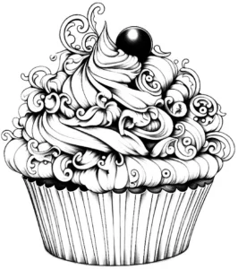 malvorlage-kunstvoll-dekorierter-cupcake