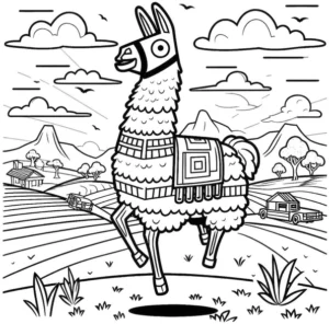malvorlage-lama-in-laendlicher-landschaft