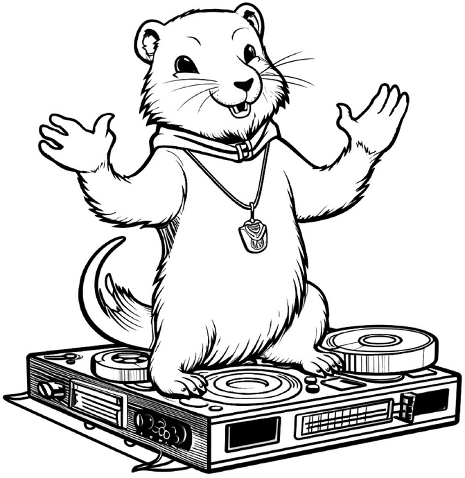 malvorlage-lebhafter-otter-auf-dj-pult