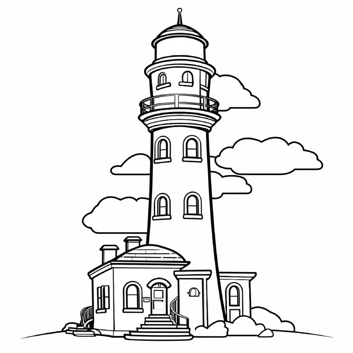 malvorlage-leuchtturm-mit-wolken-und-landschaft