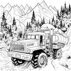 malvorlage-lkw-in-einer-gebirgslandschaft