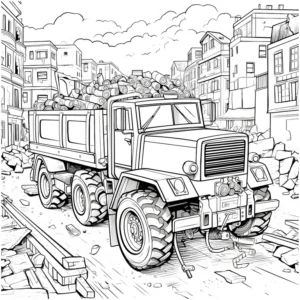 malvorlage-lkw-mit-holzladungen-auf-der-baustelle