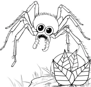 malvorlage-lustige-spinne-kind-blätterhut