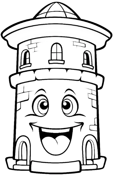 malvorlage-lustiger-turm-mit-freundlichem-gesicht