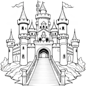 malvorlage-majestetisches-schloss-mit-hohen-tuern-und-bruecke