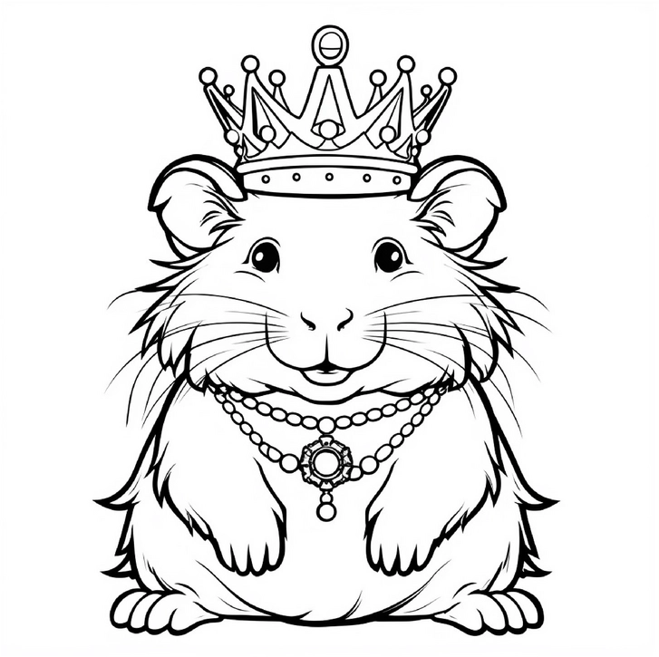 malvorlage-meerschweinchen-mit-krone-und-schmuck