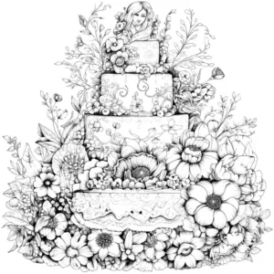malvorlage-mehrstoeckige-torte-mit-blumen-und-details