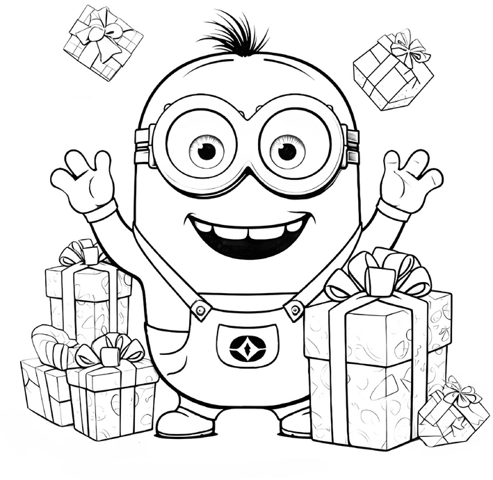 malvorlage-minion-mit-geschenken
