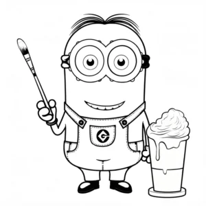 malvorlage-minion-mit-pinsel-und-eis