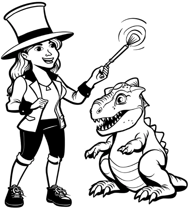 malvorlage-mit-zauberer-und-dinosaurier