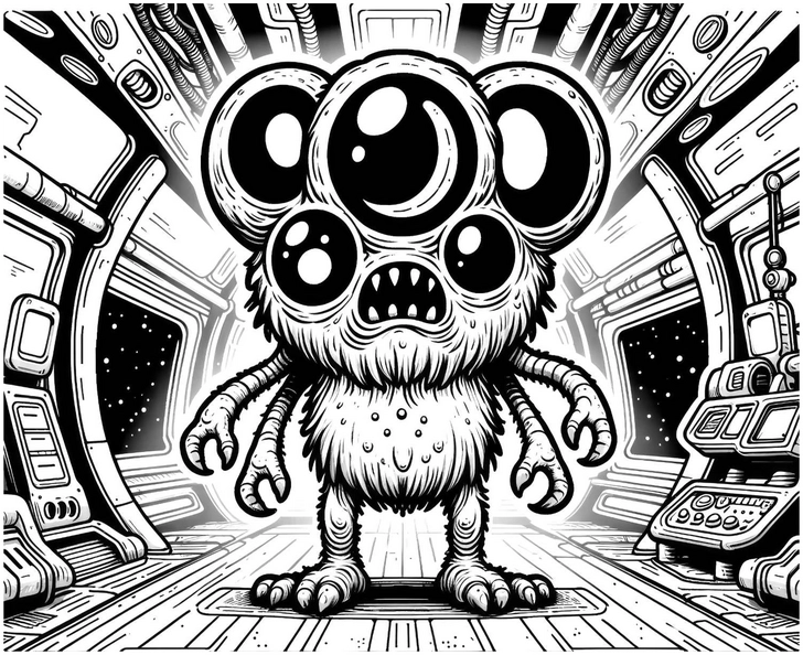 malvorlage-monster-im-weltall-mit-vielen-augen