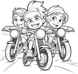 malvorlage-motorradrennen-mit-kinder-zeichnen