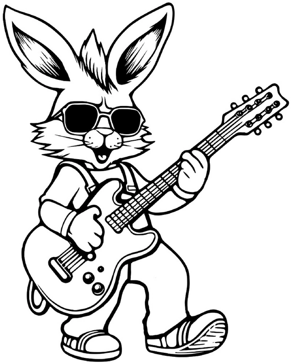 malvorlage-musiker-hase-gitarre-sonnenbrille
