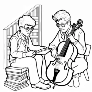 malvorlage-musikerfreunde-in-der-bibliothek