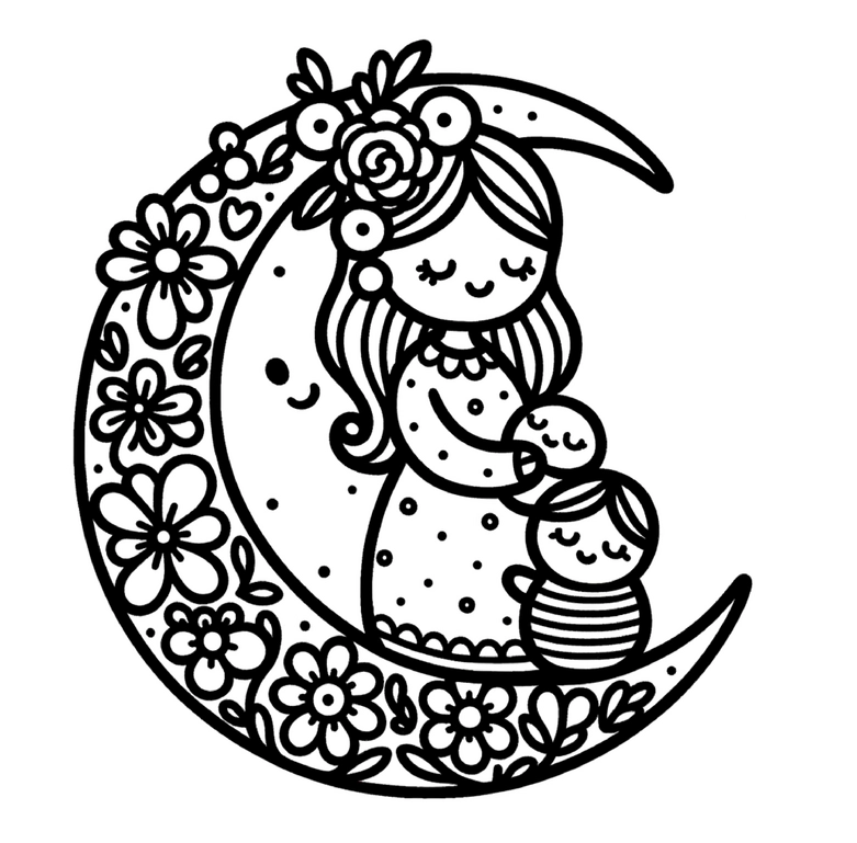 malvorlage-mutter-kind-mond-blumen
