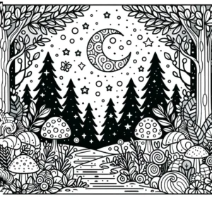 malvorlage-nadelbaeume-mond-und-wald