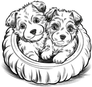 malvorlage-niedliche-welpen-im-hundekorb