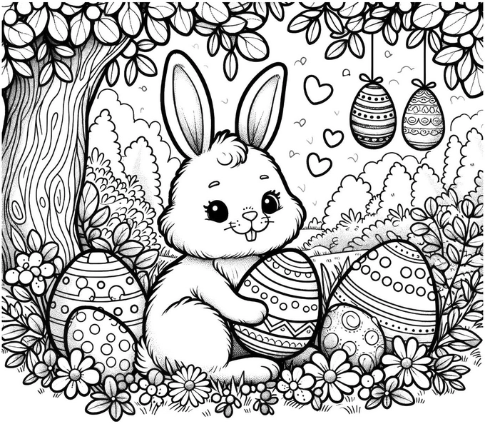 malvorlage-niedlicher-hase-mit-ostereiern