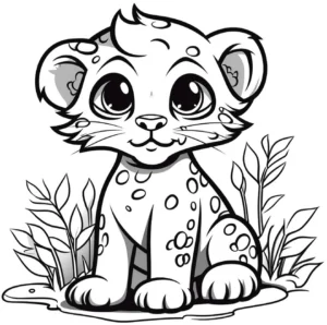 malvorlage-niedlicher-kleiner-leopard-unter-pflanzen