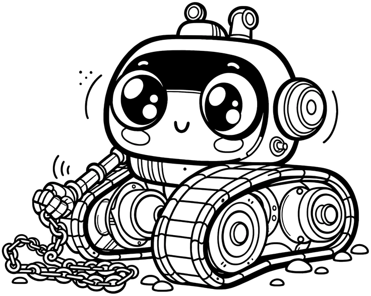 malvorlage-niedlicher-roboter-kette-ausmalbild