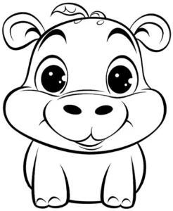 malvorlage-niedliches-nilpferd-mit-grossen-augen-und-laecheln