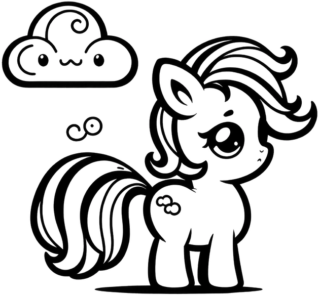 malvorlage-niedliches-pony-und-wolke-ausmalbild