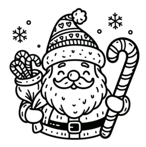 malvorlage-nikolaus-mit-zuckerstangen-und-schneeflocken