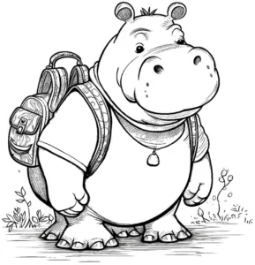 malvorlage-nilpferd-mit-rucksack