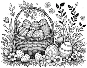 malvorlage-ostereier-im-korb-mit-blumen