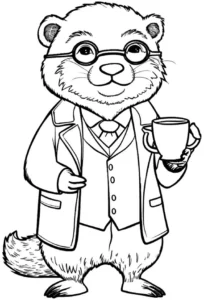 malvorlage-otter-mit-brille-und-becher