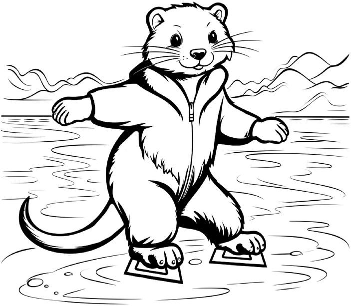 malvorlage-otter-schlittenfahren-im-winter