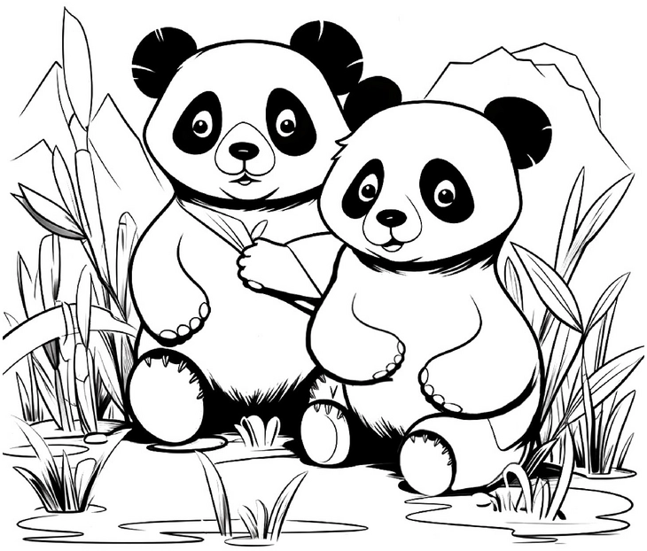malvorlage-pandas-in-der-natur