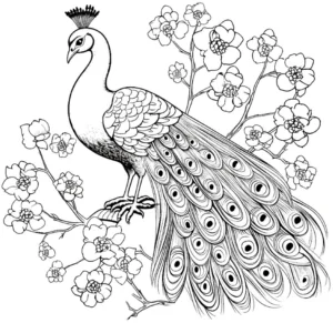 malvorlage-pfau-blumen-ausmalen
