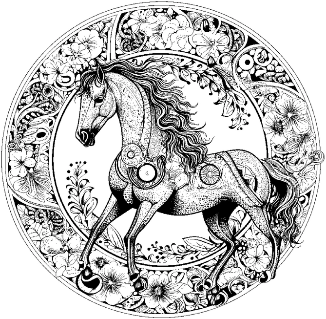 malvorlage-pferd-in-floraler-umgebung
